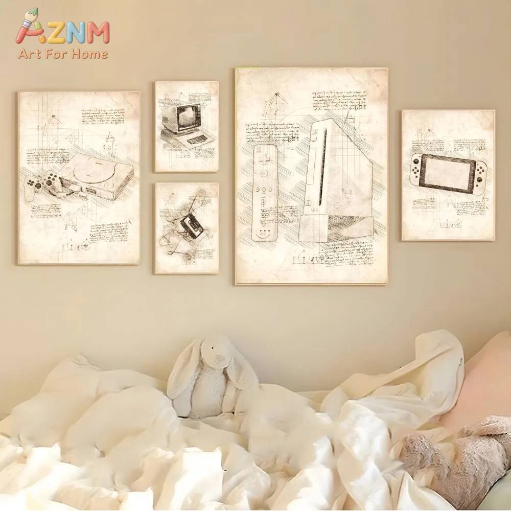 Game Retro Gaming - AZNM Vintage Game Console Sketch Canvas
