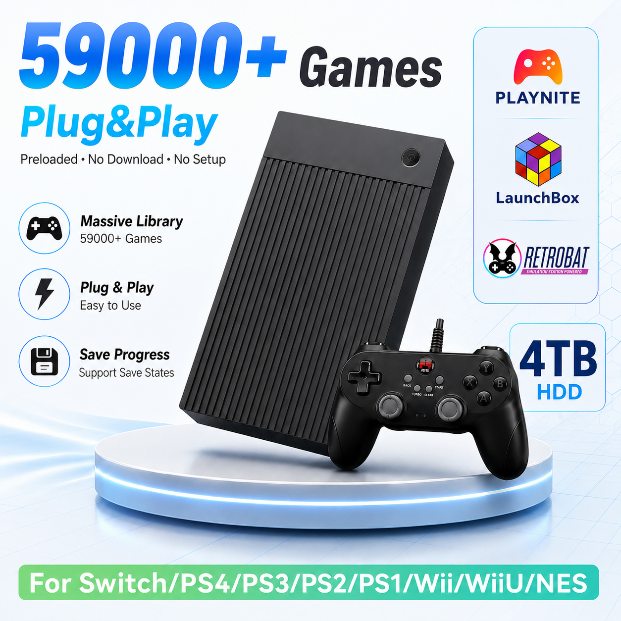 Retro Gaming Emulator - Portable 4TB Gaming HDD with 59599