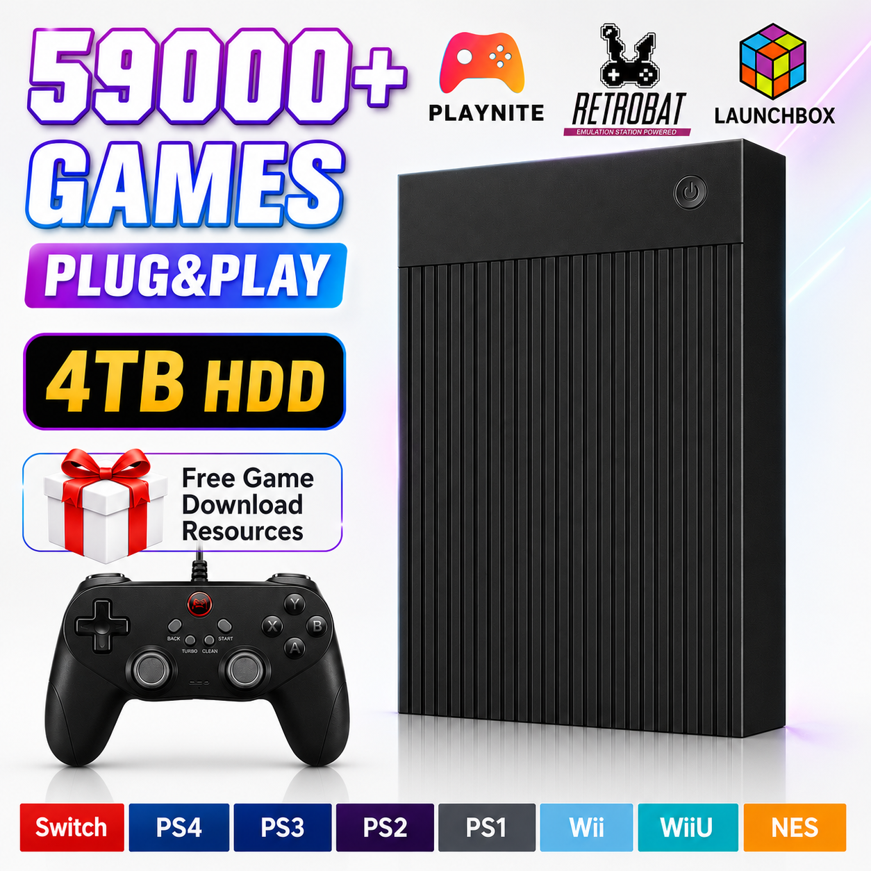 Retro Gaming Emulator - Portable 4TB Gaming HDD with 59000+Retro&3D&AAA